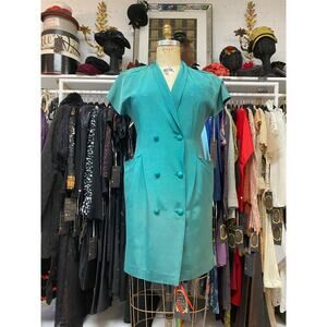 vintage 1980s Ted Lapidus emerald green faille double breasted dress med 80s 31